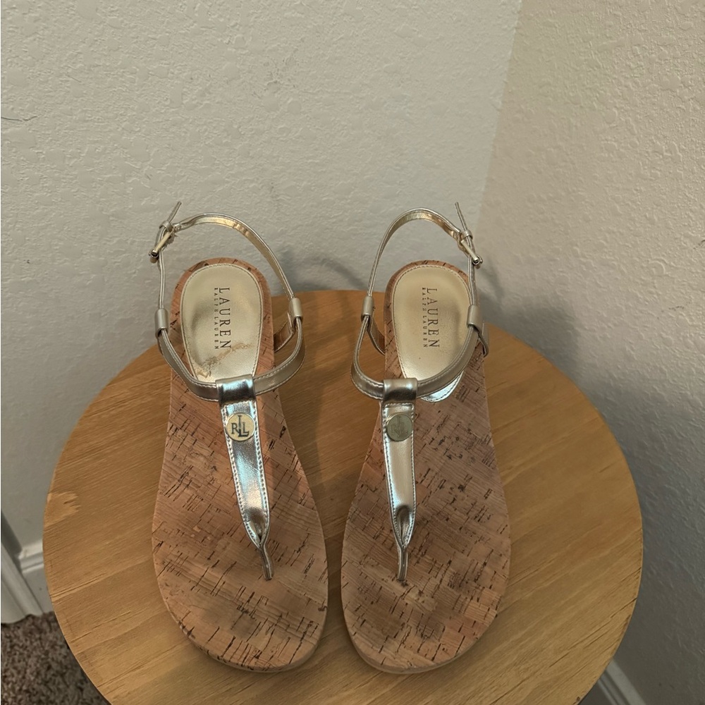 Ralph Lauren Silver T-Strap Sandals